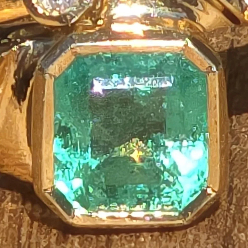 Gold Ring Untreated Colombian Emerald Ring Hallmark 18k Tested 17k 6.6x6.4mm